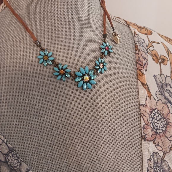 Leather String Rhinestone Necklace - Picture 3 of 11